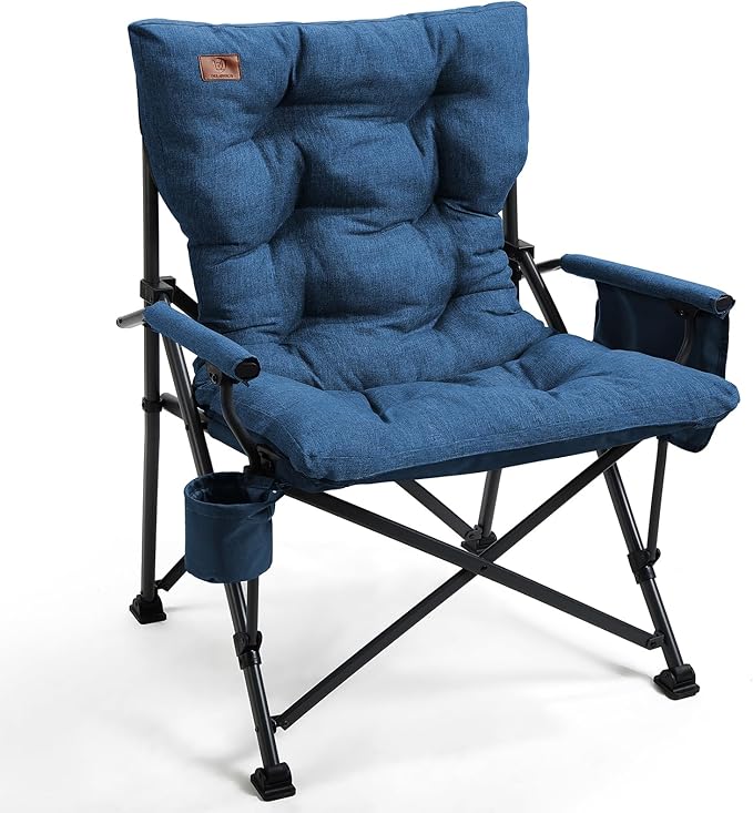 Folding Camping Chair, Oversized Padded Steel Frame, Blue
