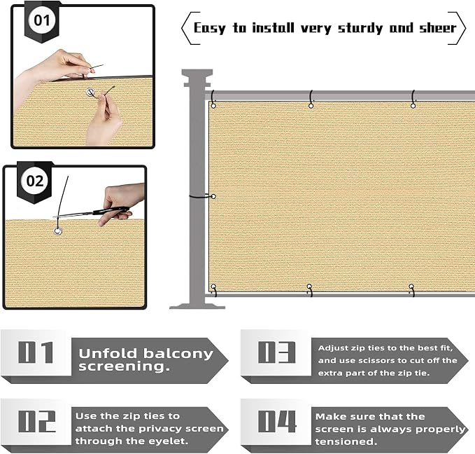 3'x10'Balcony Privacy Screen Cover Fence Cover UV Protection Weatherproof - Image 4