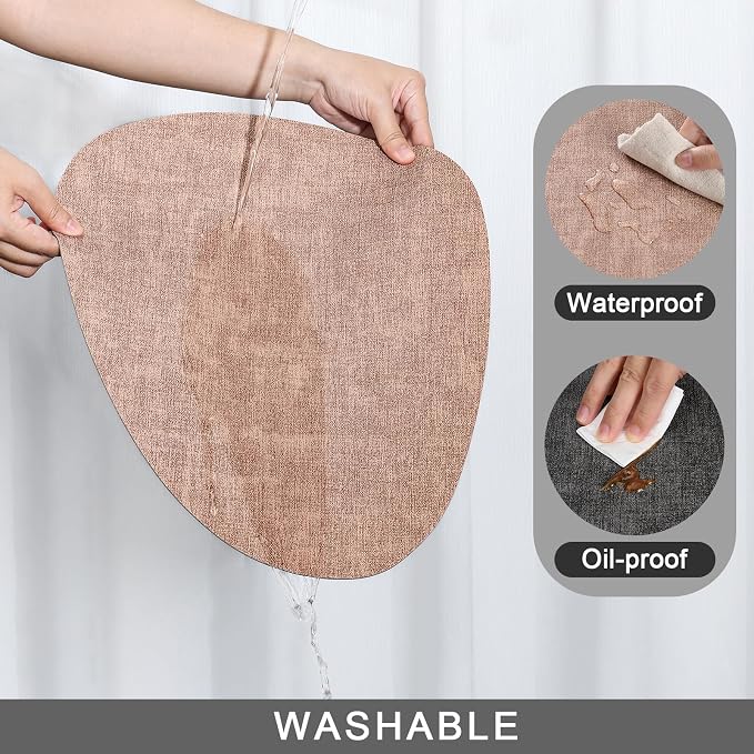 Placemats and Coasters, Washable Reversible Placemats Round Faux Leather - Image 4