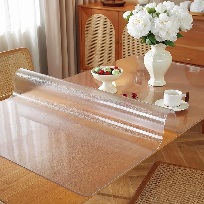 Frosted Clear Table Protector 42 x 78 Inch, 1.5mm Thick Plastic Table Cover by OstepDecor