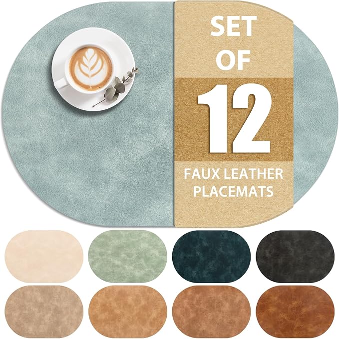 ADRIMER Placemats, Heat Resistant Oval Placemats Set of 12 Washable 12 x 17 Inch by Adrimersdreamistobeanindispensablecompanioninyourlife