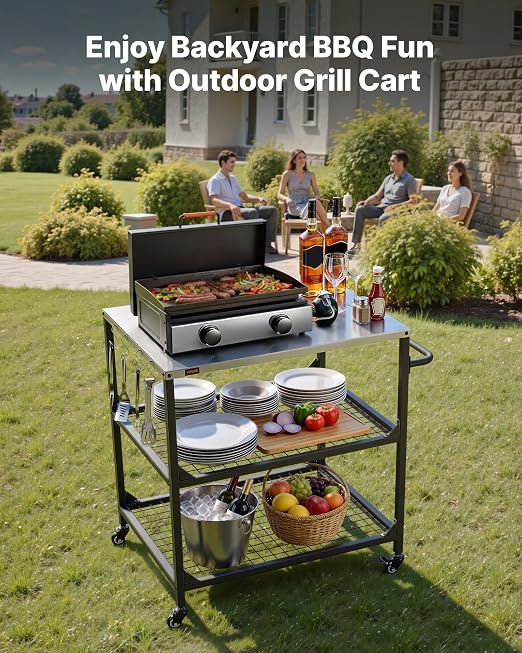 VEVOR Outdoor Grill Cart, 31.5 x 24.0 inch Stainless Steel Tabletop Size - Image 2