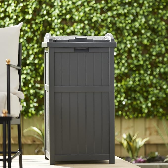 Suncast Outdoor Trash Hideaway, Resin Refuse Container w/ Lid, Cyberspace - Image 6