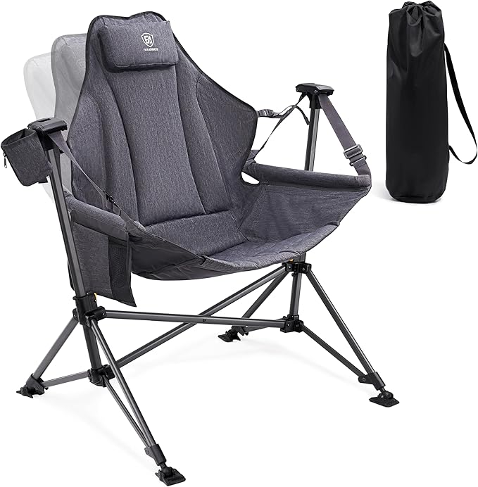 Camping Rocking Chair, Padded Oversized, 400 lb Capacity, Grey