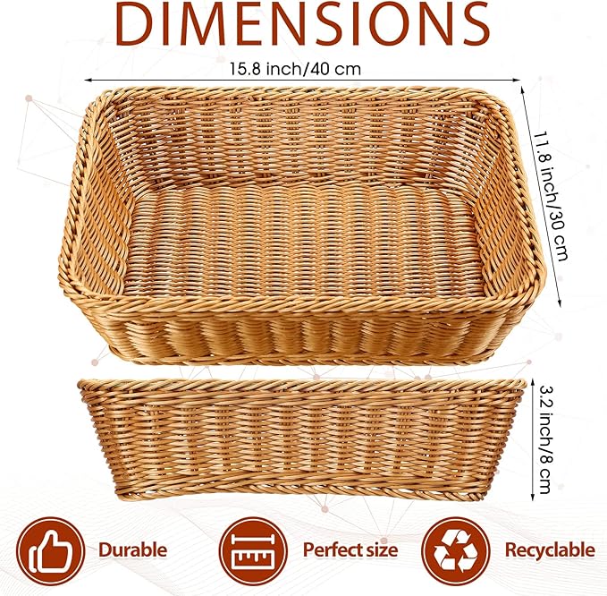 Eccliy 6 Pack Wicker Bread Baskets 15.8 Inch Woven Serving Basket - Image 2