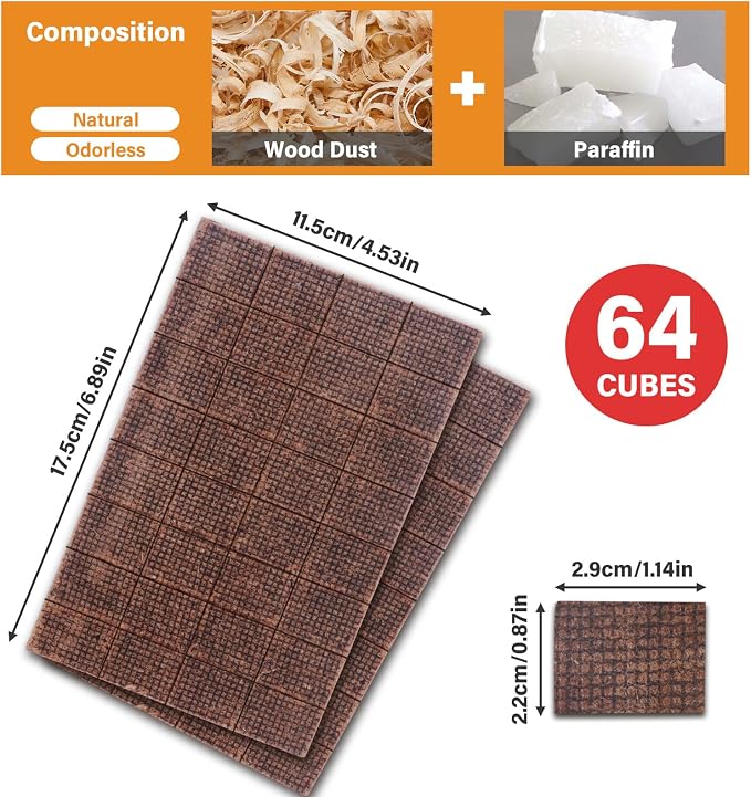 HGD Fire Starter, 64 Mini Square, Natural Fire Starters - Image 2