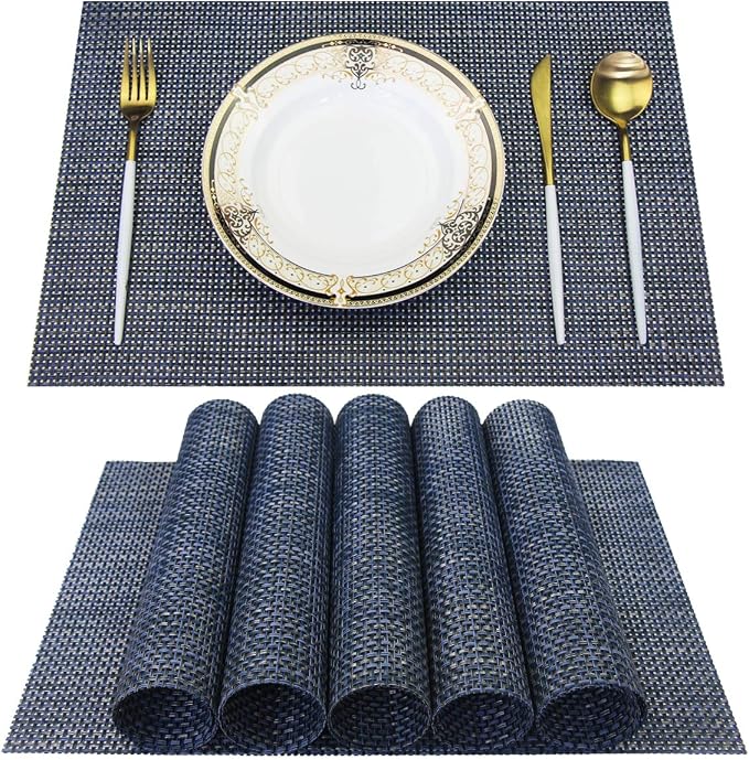 Thicken Placemats Set of 6 Vinyl Heat-Resistant Table Mats Washable Plastic by PandaPalm