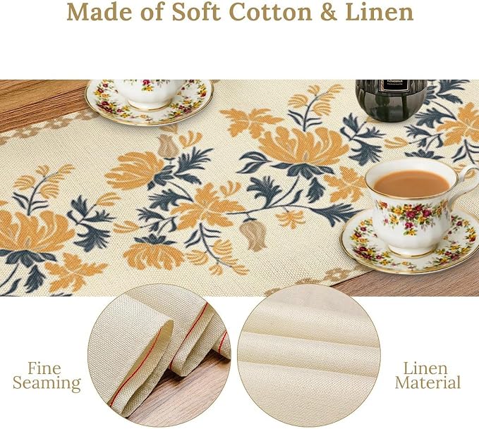 Vintage Yellow Floral Table Runner, Spring Summer Boho Flower Print Table - Image 4