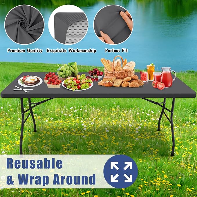 Spandex 4 Foot Rectangle Table Cloth 6 Pack, Elastic Fitted Tablecloths - Image 5