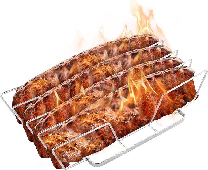 Rib Rack for Smoking – Foldable Extra Long Stainless Steel Rib Holder for 4 - Image 7