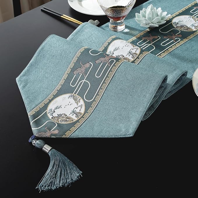 Embroidered Tassel Table Runner Chinese Style Landscape Painting Waterproof - Image 5