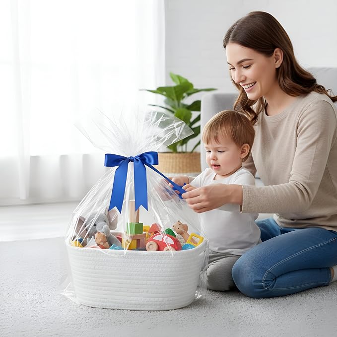12 Pack Easter Woven Baskets for Gifts Empty Large Cotton Rope Square Storage - Image 3