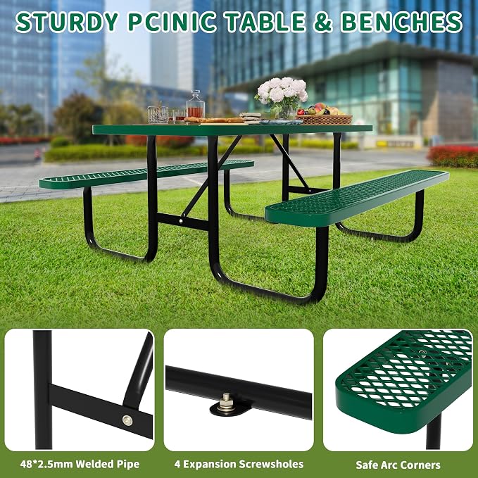 6FT Rectangular Metal Picnic Table - Image 4