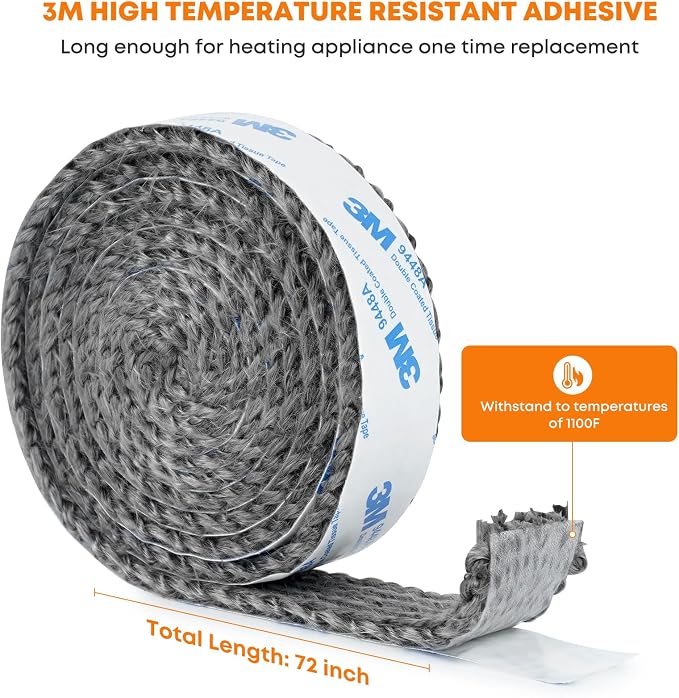 Stanbroil Stove Gasket Tape, 1/8" Thick 72" Length Self Adhesive Flat Gasket - Image 2