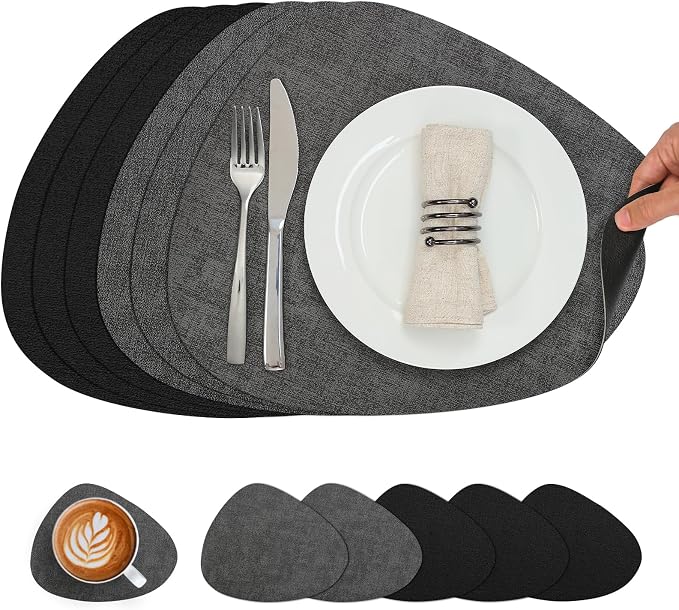 Placemats and Coasters, Washable Reversible Placemats Round Faux Leather by Chitomars