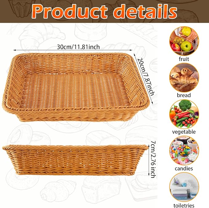 Tioncy 10 Pcs Poly Wicker Woven Bread Basket Imitation Rattan Fruit Basket Tray - Image 2