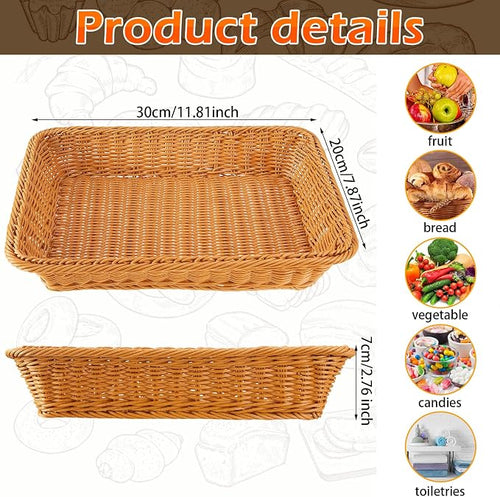 Tioncy 10 Pcs Poly Wicker Woven Bread Basket Imitation Rattan Fruit Basket Tray - Image 2