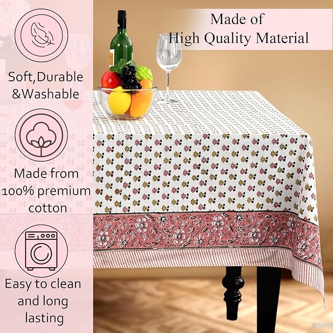CPC Rosette Bloom Tablecloth 100% Cotton 70x108 Inch Indian Block Print - Image 7