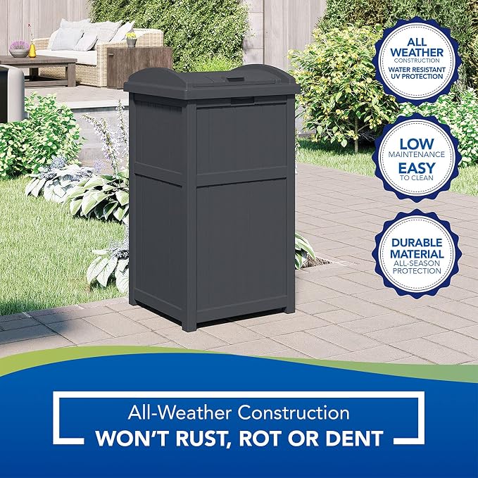 Suncast Outdoor Trash Hideaway, Resin Refuse Container w/ Lid, Cyberspace - Image 3