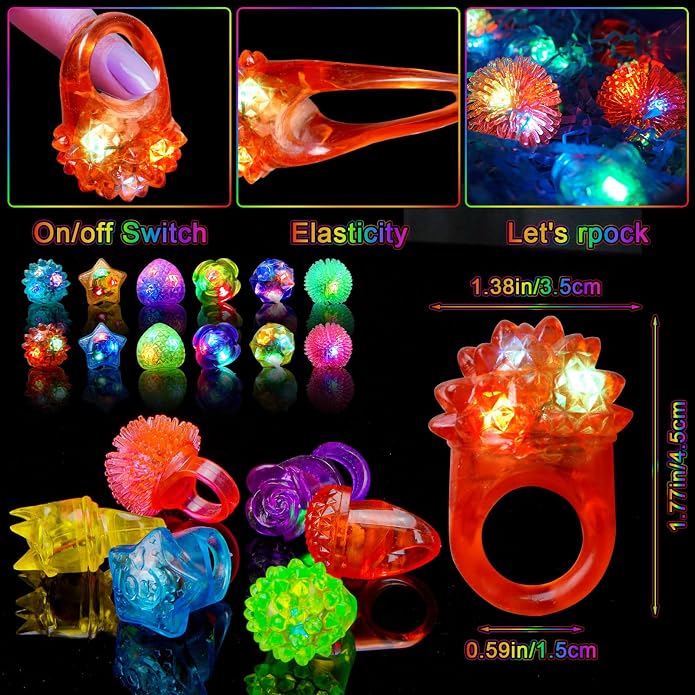 Valentines Day 200 Pcs Light Up Rings, New Year Glow In The Dark Party Supplies - Image 7