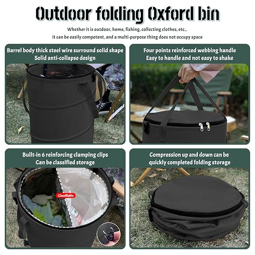 Pop up Camping Trash can with lid, Collapsible 24 Gallons Trash can with - Image 7