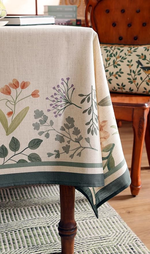 Beige Linen Small Square Tablecloth, Vintage French Shabby Chic Floral Wrinkle - Image 8