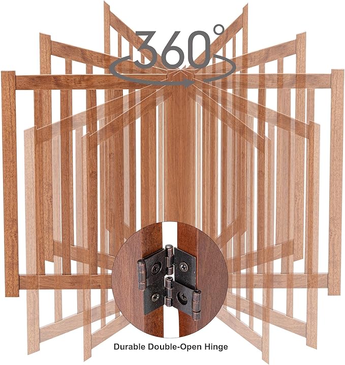 LZRS 2-Panel Wooden Free Standing Foldable Dog Gate Indoor – Solid Hardwood 24" - Image 5