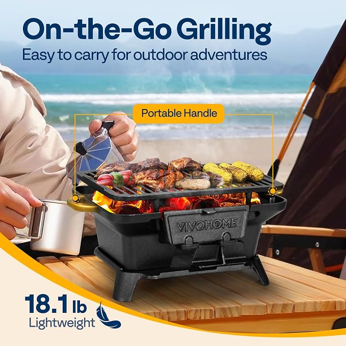 VIVOHOME Rectangle Cast Iron Charcoal Grill - Image 5