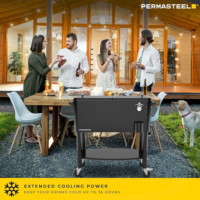Permasteel 80 Quart Party Cooler, Rolling Ice Chest - Image 2