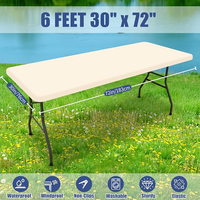 Spandex 6 Foot Rectangle Table Cloth 6 Pack, Elastic Fitted Tablecloths - Image 8