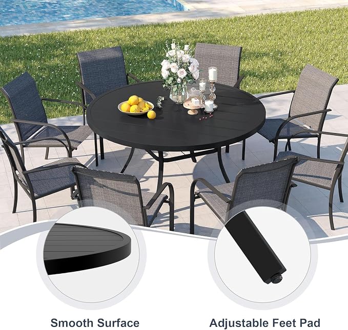 VICLLAX Round Patio Dining Table, Metal Outdoor Dining Table - Image 3