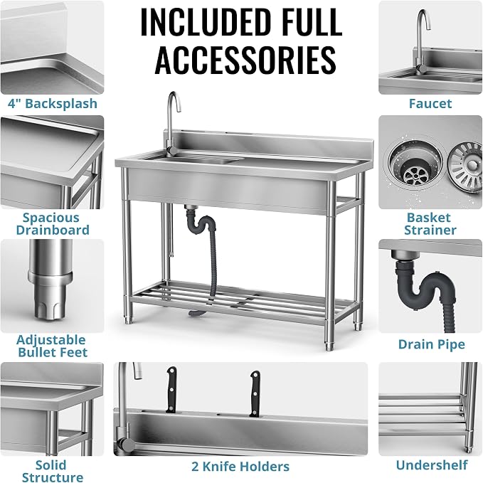 Stainless Steel Sink, Free Standing Kitchen Sink - Image 3