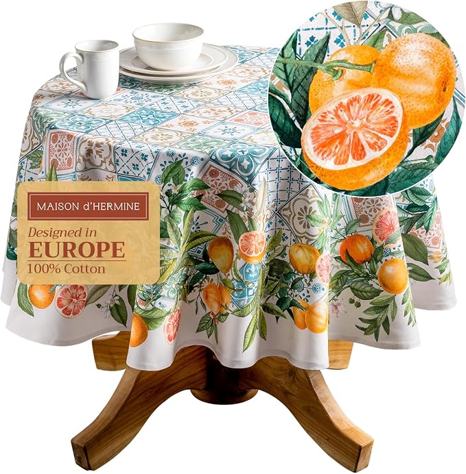 Maison d' Hermine Table Cloth Round Table 100% Cotton 63 Inches Tablecloth by MaisondHermine