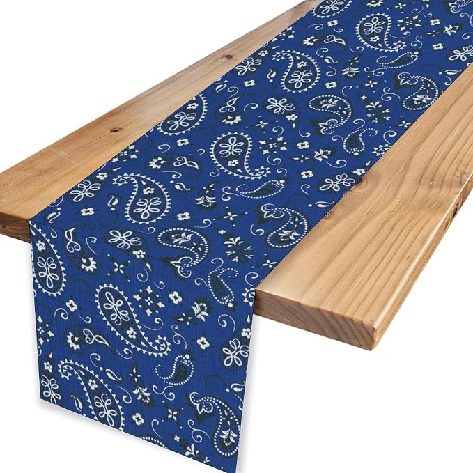 Blue Paisley Table Runner, Vintage Damask Antique Floral Flower Boho Damask - Image 4