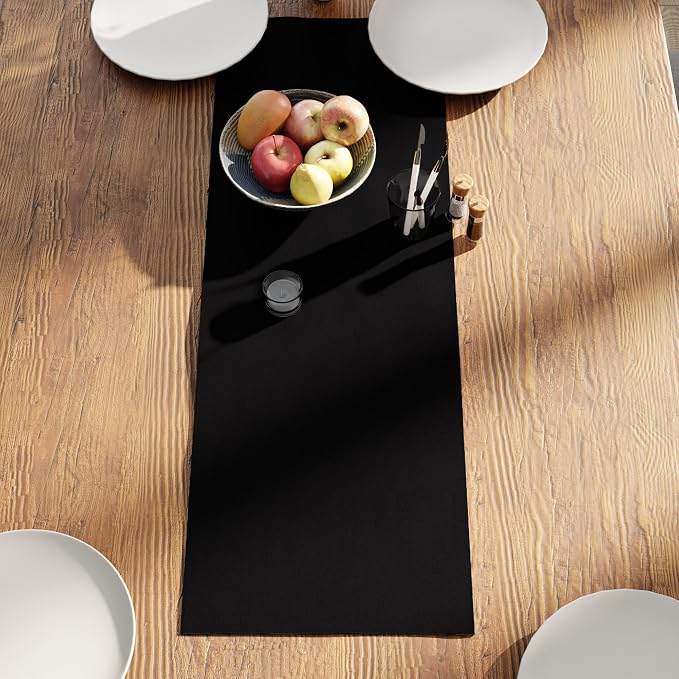 Encasa XO Table Runner 13"x36" Long | Cotton Canvas Fabric | Jet Black Solid - Image 3