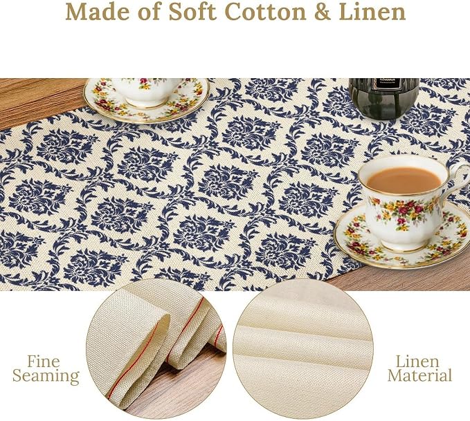 Damask Table Runner, Rustic Gothic Baroque Style Floral Bohemian Boho Blue - Image 6