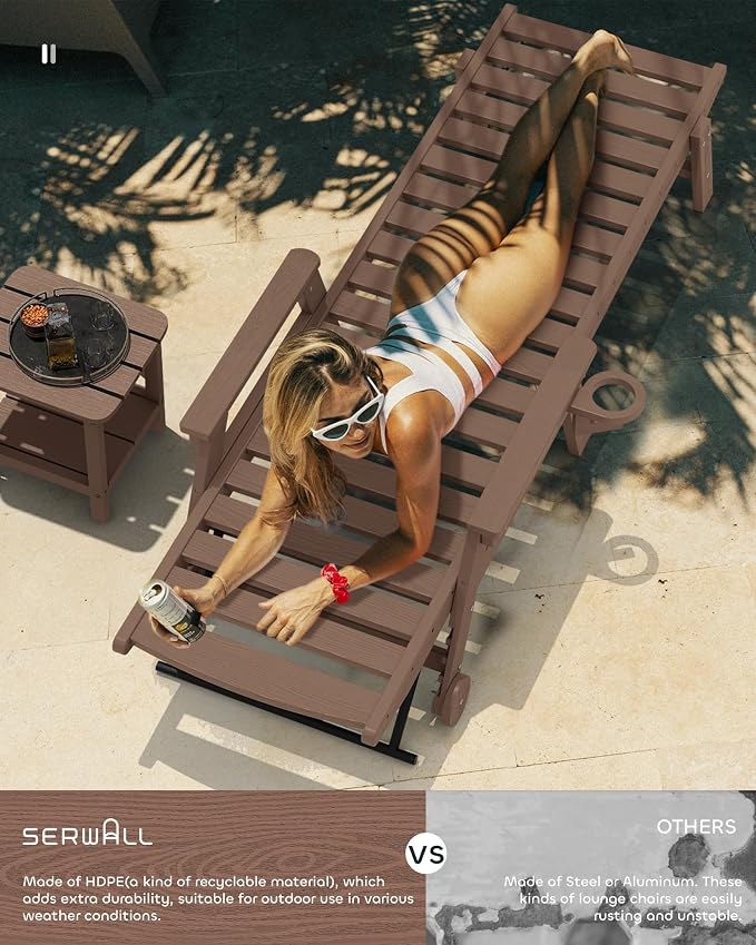 SERWALL Patio Chaise Lounge Chair, Poly Lounge Chair - Image 7