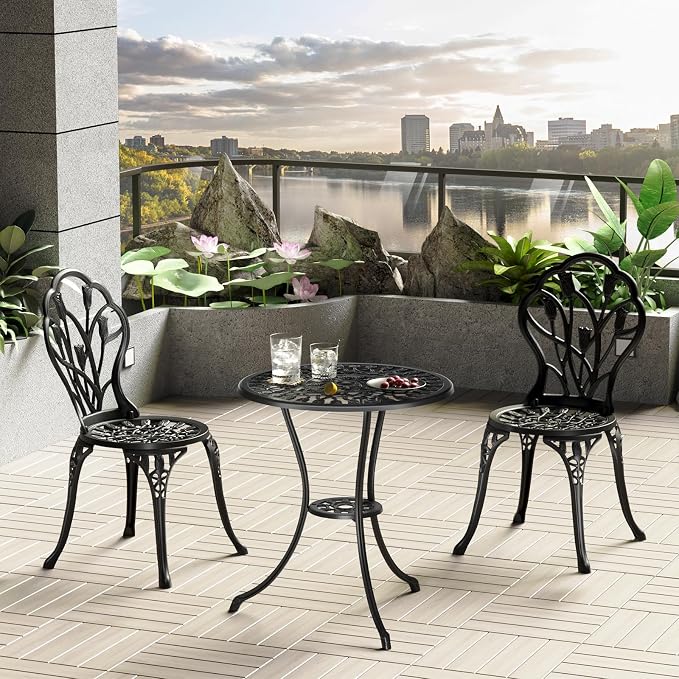 Outdoor Bistro Table and Chairs Set of 2, 3 Piece Patio Bistro Set w/Umbrella - Image 6