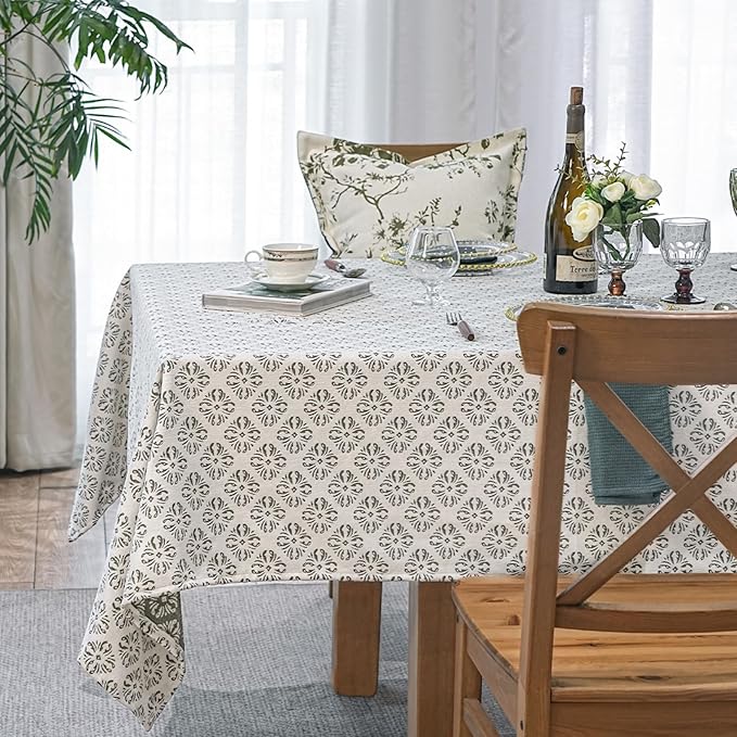 Rectangle Gingham Tablecloth, Jacquard Wrinkle Free Table Cloth, French Retro by ZIWUROAD