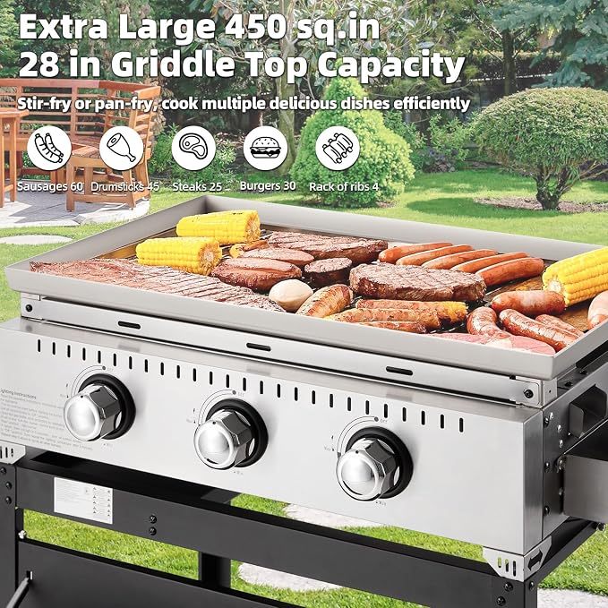 MELLCOM 3 Burner 30000 BTU Outdoor Gas Griddle - Image 4