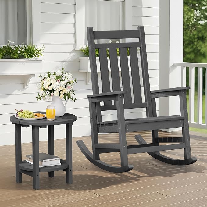 SERWALL Round Outdoor Side Table Set of 2, HDPE Small Adirondack Double End - Image 2