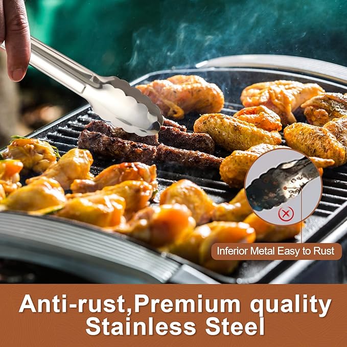 Stainless Steel Serving Tongs, 9-Inch Silver Set of 6