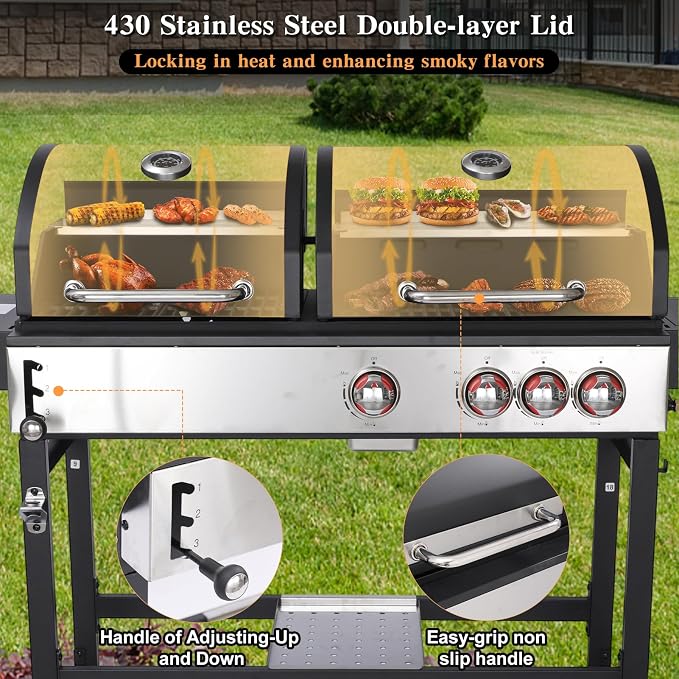 CIG GARDEN Gas and Charcoal Combo Grill, 3 Burner Propane Gas Grill - Image 6
