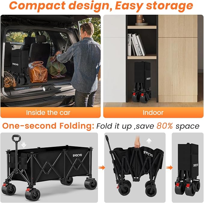 Collapsible Wagon Carts 570LBS Weight Capacity Foldable Beach Wagon - Image 6