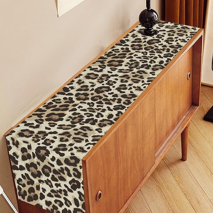 Leopard Print Table Runner, Animal Fur Print Western Style Table Runner Country - Image 3