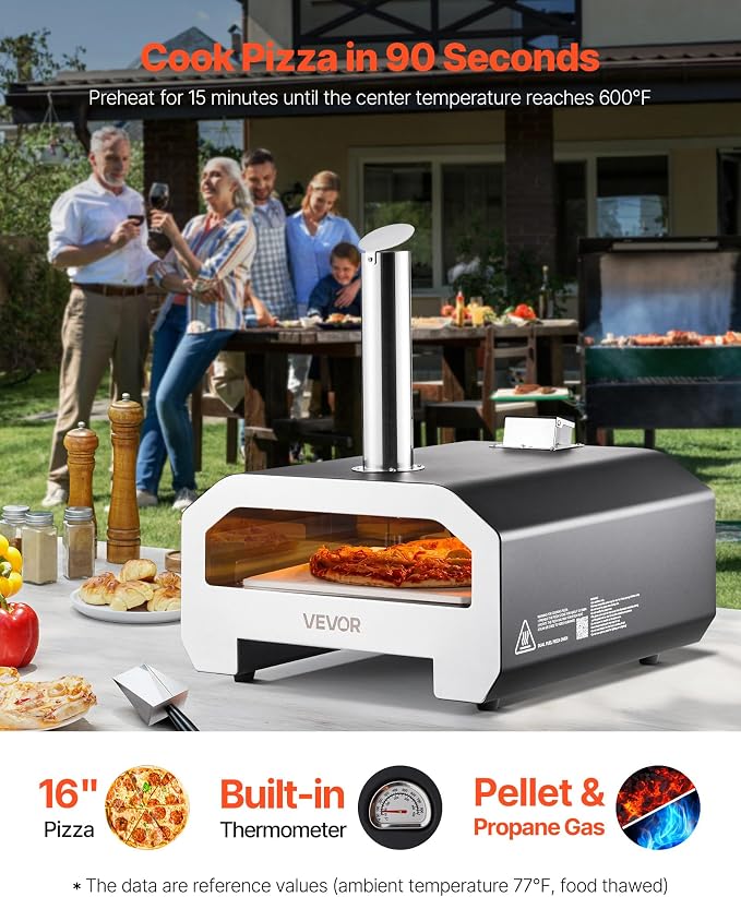 VEVOR Dual Fuel Pizza Oven Outdoor, 16 in Wood Fire & Propane Gas Pizza Oven - Image 2