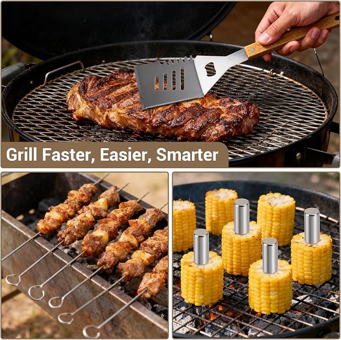 18pcs Wooden Grill Tool Set, BBQ Accessories Heavy Duty Stainless Steel Grill - Image 7