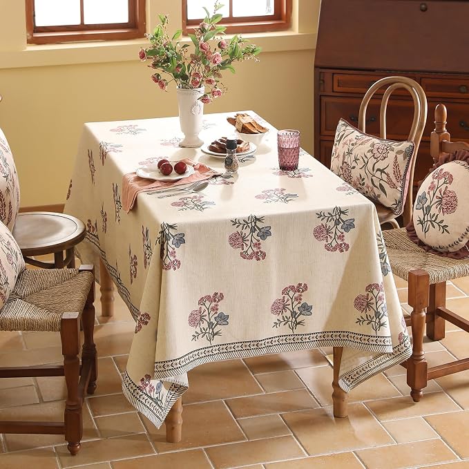 ISAENNE Designer Linen Light Beige Small Square Tablecloth, French Colorful - Image 8