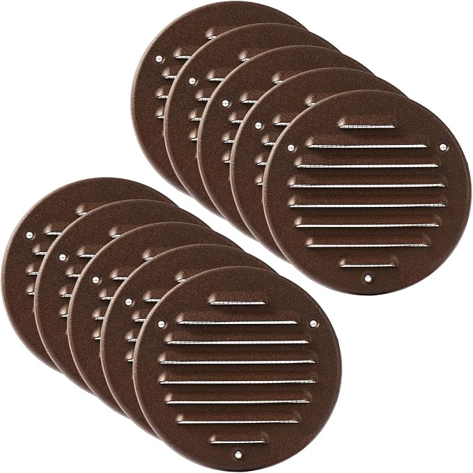 Vent Systems - 4 Inch Pack of 10 Brown Metal Round Soffit Air Vent Grille Cover by VentSystems