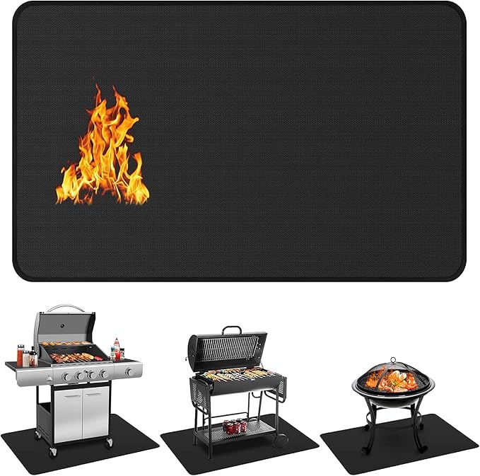 Grill Pad Floor Mat, 60x40 in Black Fiberglass Heat-Resistant